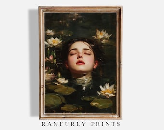 Ophelia Water Lily Print – Dark Academia Shakespeare Wall Art (Digital Download)