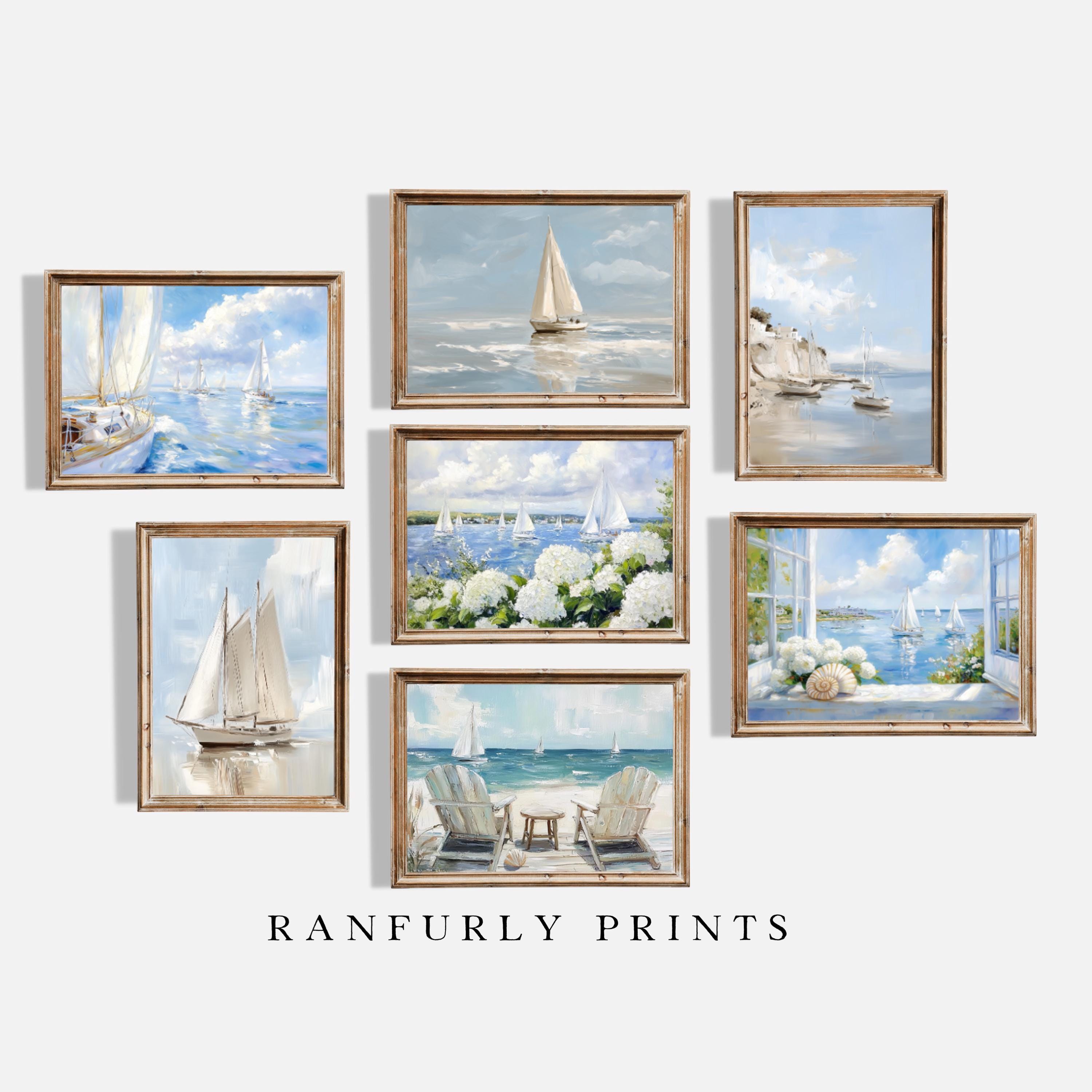 Sailboat Print Set: Vintage Nautical Coastal Art (Digital Downloads)