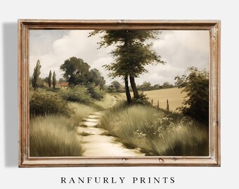 Vintage Countryside Path Print – Rustic Farmhouse Landscape (Digital Download)