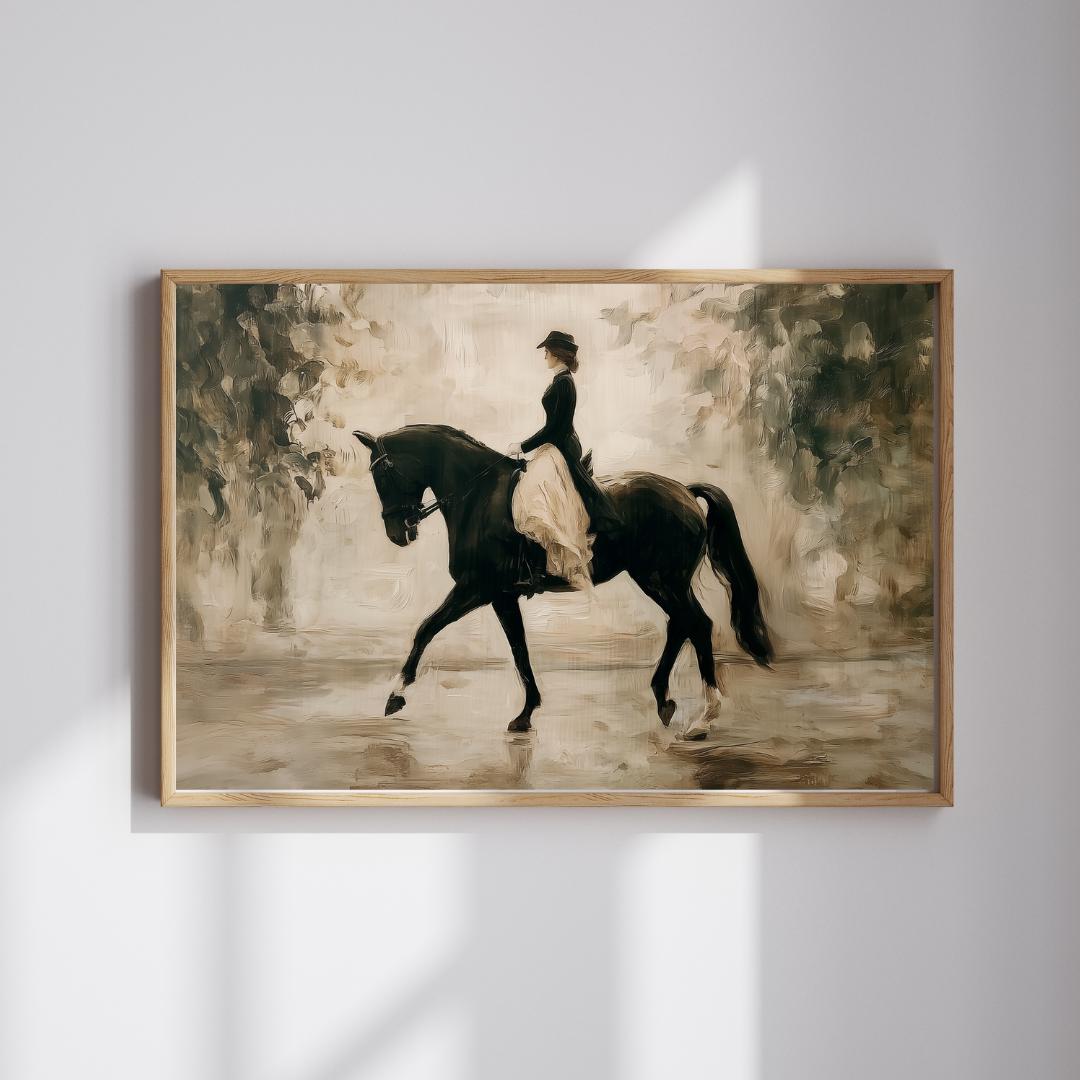馬場馬術の馬のプリント：ヴィンテージの馬術壁アート（デジタル