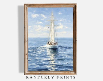 Elegant Sailboat Print - Nautical Coastal Wall Art, Digital Download