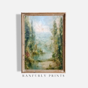 Forest Landscape Oil Painting Print, Serene Nature Scene, Digital Download Wall Art