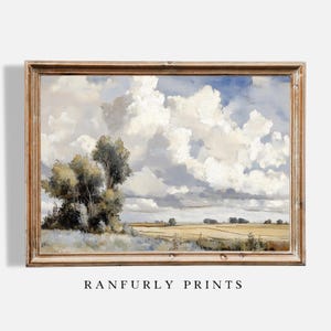English Countryside Landscape Print – Golden Fields Rustic Digital Download Wall Art