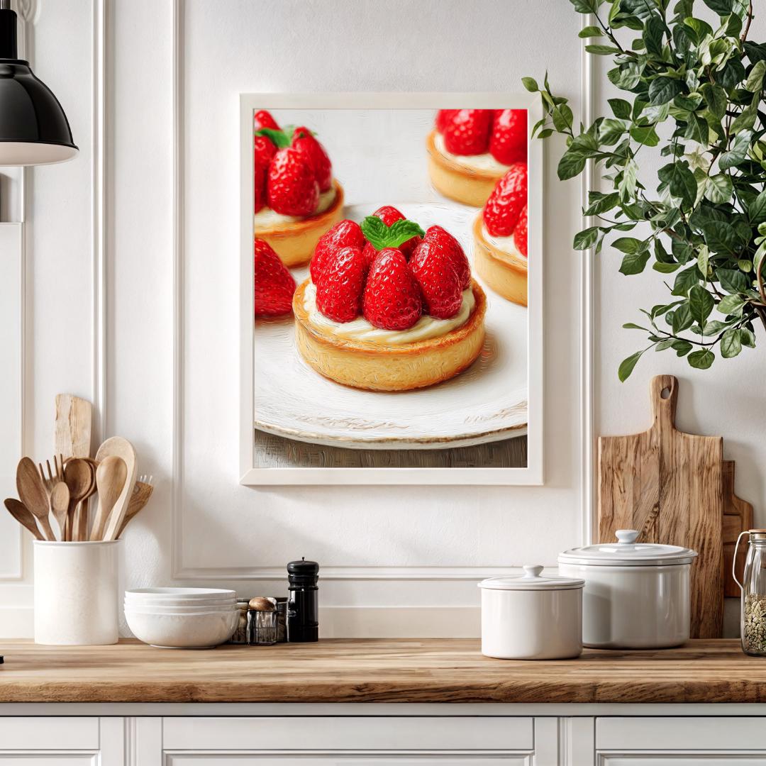 Plaque Murale Déco Cuisine Française - Art Tarte Aux Fraises - Bois