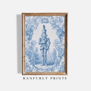 Blå Toile Nötknäppare Konsttryck | Utskrivbar vintage juldekoration (digital nedladdning)