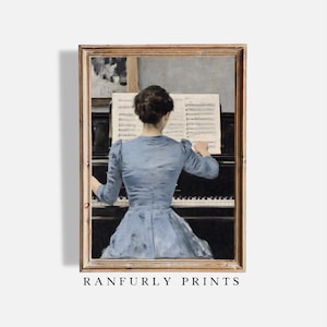 Antique Pianist Painting | Vintage Woman Portrait | Music Wall Art | Music Lover Gift | Woman Playing Piano Print | Digital Download