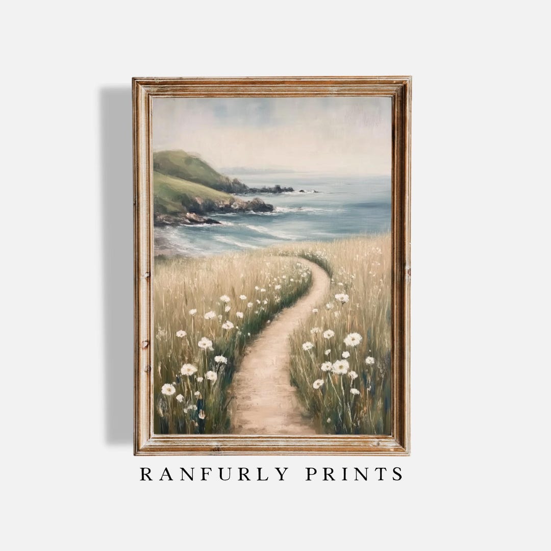 Coastal Path Landscape Print, Vintage Beach Cottage Wall Art (digital ...
