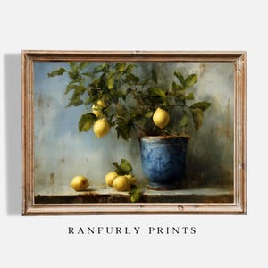 Stillebentryck med citronträd: Väggkonst i rustikt kök (digital nedladdning)