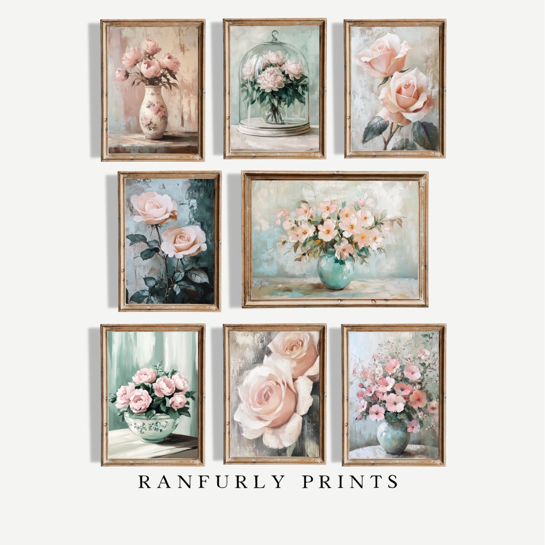 Pink Floral Botanical Prints Gallery Wall Set of 8 (digital Download ...