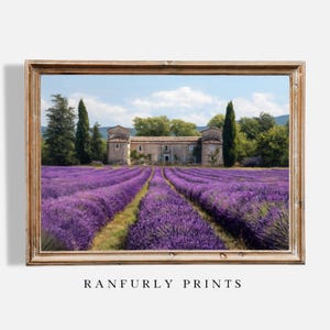 Rustic Farmhouse Lavender Print, Provence Wall Art, Country Cottage Decor, Stone House Landscape, Printable Art