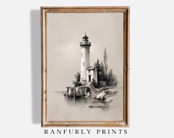 Lighthouse Sketch Print: Vintage Nautical Coastal Wall Art (Digital Download)