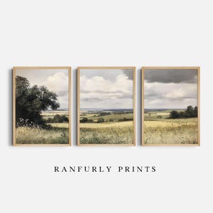 Neutral Country Landscape Print Set: Vintage Farmhouse Triptych (Digital Download)