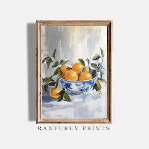 Still Life Oranges Print: Chinoiserie Bowl, Vintage Kitchen Art (Digital Download)