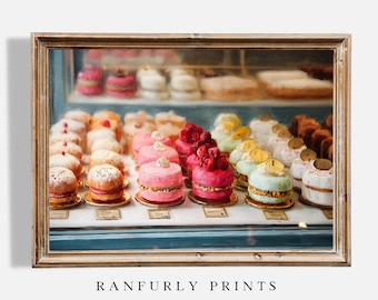 Lámina artística de macarons franceses: decoración de cocina de panadería parisina vintage (descarga digital)