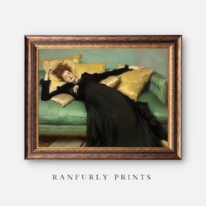 Stimmungsvolles Vintage Porträt, dekadente junge Frau, Frauenporträt, smaragdgrüne Kunst, DRUCKBARE Kunst