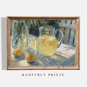 Lemons & Lemonade Still Life Print – Rustic Kitchen Wall Art – Country Style Fruit Painting – Digital Download