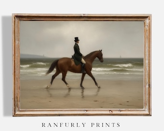 Gentleman on Horseback at the Seaside – Vintage Equestrian Art Print, Digital Download