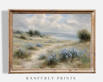 Blue Wildflower Beach Coastal Wall Art Digital Download Print