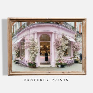 Pink Parisian Cafe Wall Art – Romantic Flower Shop Print, Pastel Bakery Digital Download, French Cafe Decor
