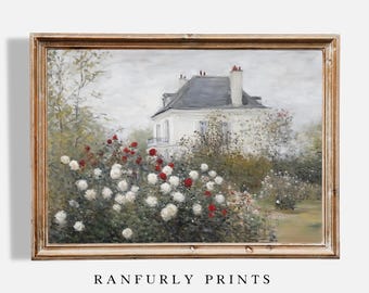 Arte mural de jardín de rosas / Pintura al óleo de estilo rural / Impresión vintage apagada / Impresión digital IMPRIMIBLE