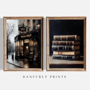 Bookstore Wall Art Prints | Dark Academia Bookish Decor | Librariancore Reading Nook Paintings | Moody Vintage Book Lover Gift