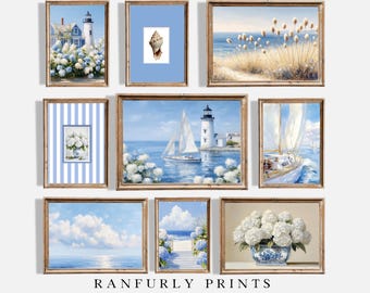 Coastal Gallery Wall Art Set: Beach, Hydrangea, Nautical Prints (Digital Download)