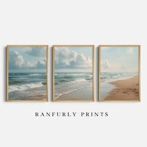 Set of 3 Ocean Beach Triptych Prints | Coastal Seascape Wall Art | Digital Download