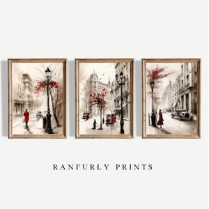 Set of 3 City Sketches, French Gallery Wall Print Set, Vintage European Printable Art, Paris Wall Art Prints, Cityscape Art