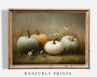 Fall Pumpkin Still Life Print | Rustic Autumn Digital Download Wall Art