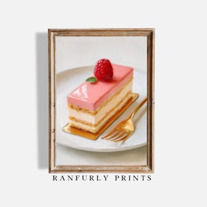 Pink Mille-Feuille Art Print, French Pastry Kitchen Decor, Dessert Digital Download