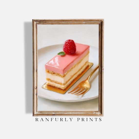 ピンクのミルフィーユアートプリント、フレンチペストリーのキッチン