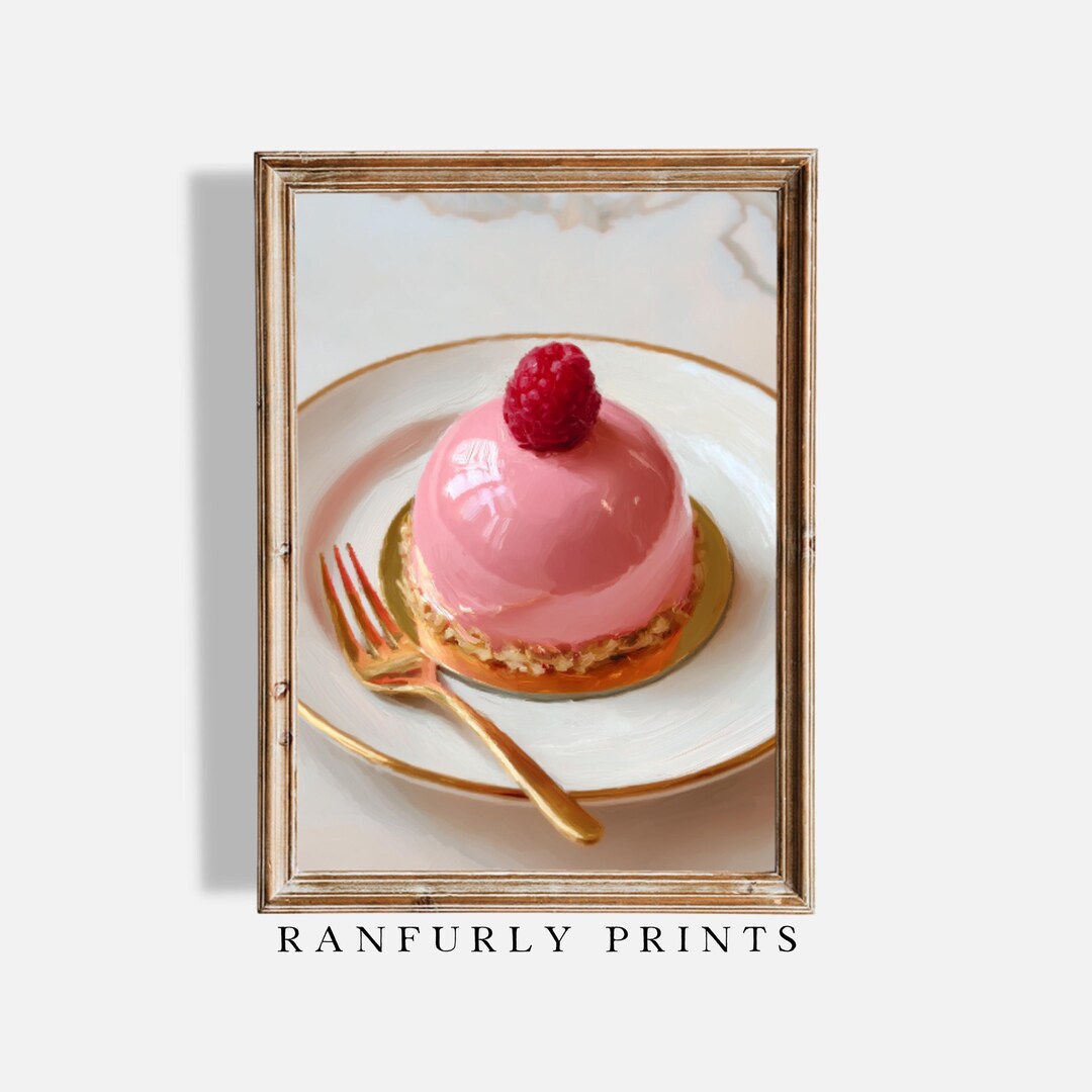 Raspberry Mousse Dome Art Print, French Dessert Kitchen Decor, Digital ...