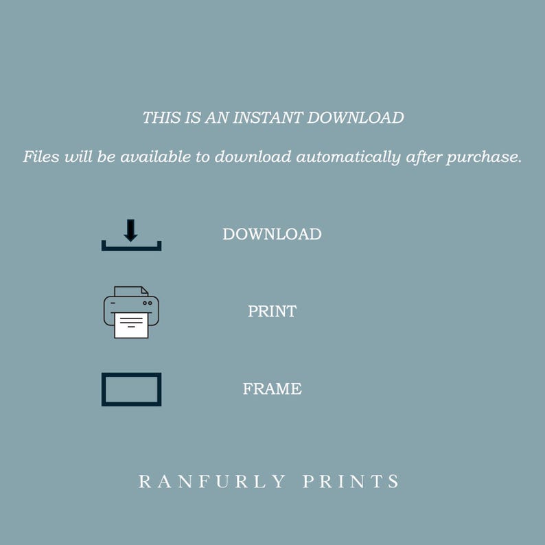 K&ouml;nnte beinhalten: Eine Grafik mit dem Text "THIS IS AN INSTANT DOWNLOAD" und "Files will be available to download automatically after purchase." Die Grafik enth&auml;lt auch Symbole zum Herunterladen, Drucken und Einrahmen.