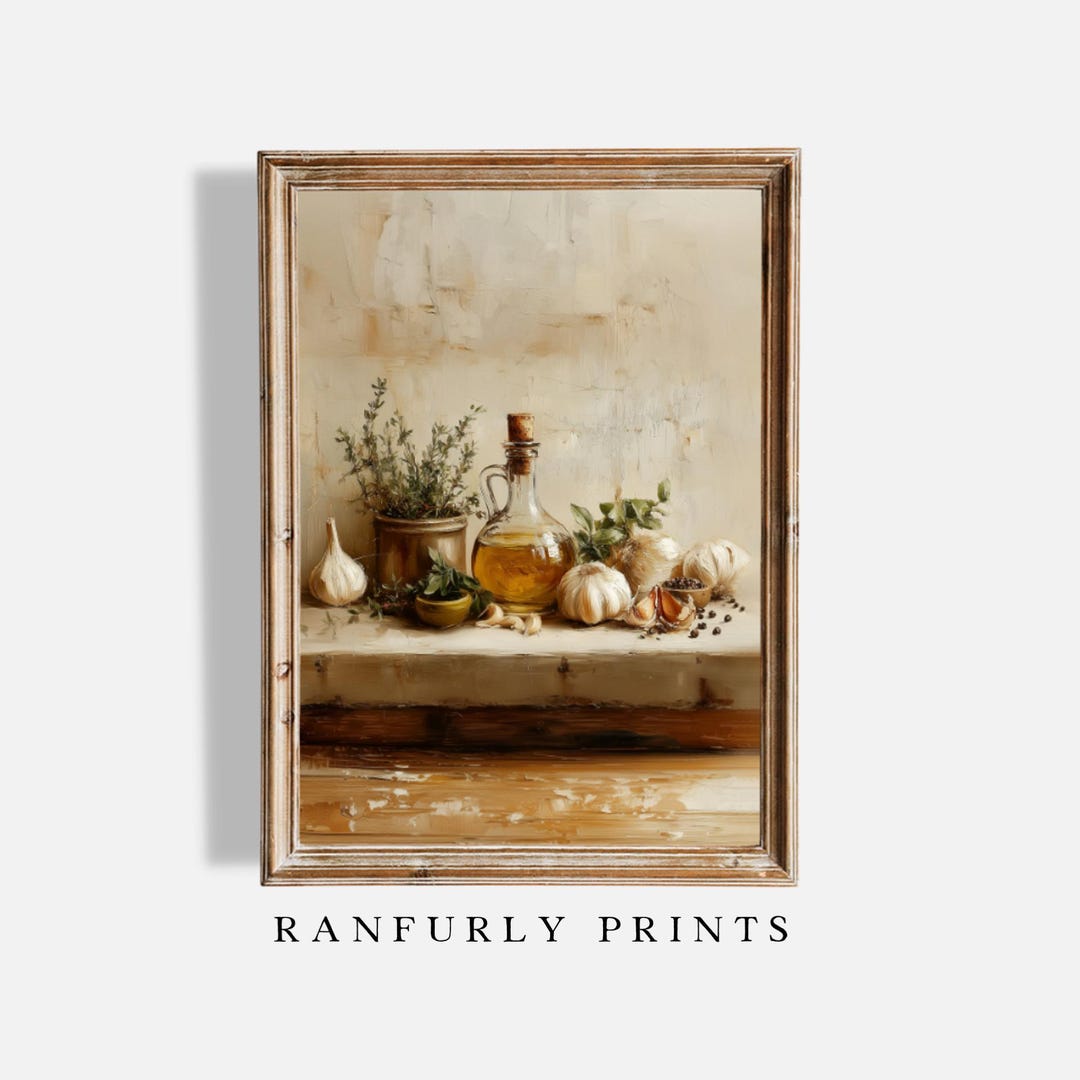 Tuscan Kitchen Still Life Print, Olive Oil Garlic Rustic Wall Art ...