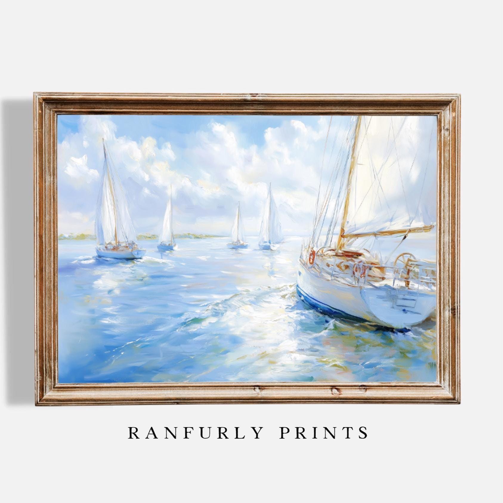 Nantucket Sailboat Racing Print: Vintage Coastal New England Art (Digital Download)