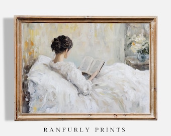 Portrait Woman Reading | Vintage Print Bedroom Wall Decor Digital PRINTABLE