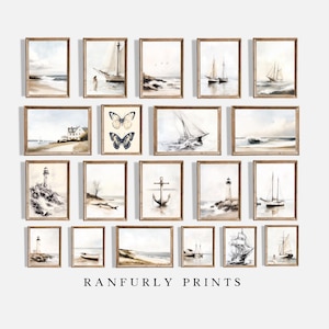 Set of 20 Coastal Neutral Wall Art Prints Gallery Wall Set Seascape Printable Wall Art Mega Bundle Vintage Wall Prints