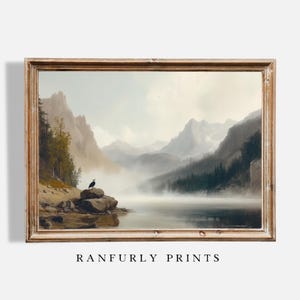 Vintage Lake Landscape Painting | Rustic Mountain Print | Antique Wall Art Decor | Printable Digital Download