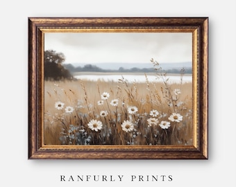 Vintage Wildflower Field Painting: Country Landscape Art (Digital Download)