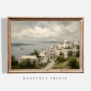 Santorini Greece Print, Coastal Mediterranean Digital Download