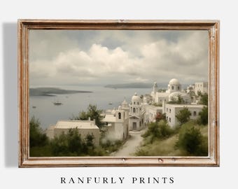 Santorini Greece Print, Coastal Mediterranean Digital Download
