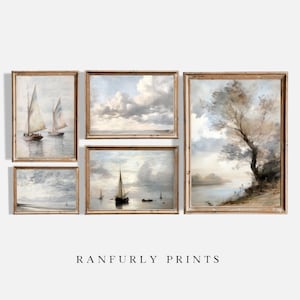 Seascape & Coastal Print Set of 5 – Ocean Beach Gallery Wall Art – Nautical Vintage Decor – Digital Downloads