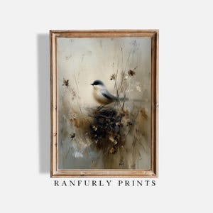 Bird and Nest Print – Botanical Nature Wall Art – Rustic Cottagecore Decor – Woodland Animal Illustration – Digital Download