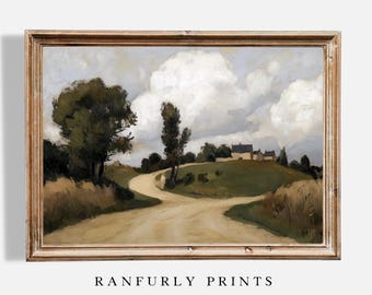 French Countryside Print: Cottage Landscape, Rustic Home Decor (Digital Download)