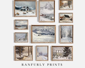 Vintage Winter-Galeriewand-Kunst-Set: Neutrale Weihnachtsdekoration (Digitaler Download)