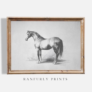 Horse Sketch Print – Black and White Equestrian Wall Art – Rustic Farmhouse Animal Drawing – Country Decor – Digital Download