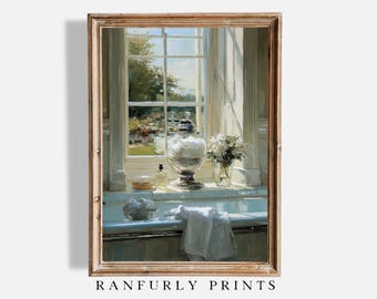 Elegant Bathroom Garden View Print | Digital Download Vintage Vanity Wall Art
