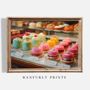 French Pastry Shop Print, Colorful Dessert Wall Art, Vintage Bakery Kitchen Decor, Paris Patisserie Printable