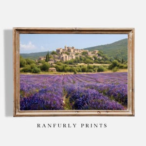 French Village Lavender Print, Rustic Wall Art, Provence Landscape Painting, Country Cottage Decor, Printable Farmhouse Art