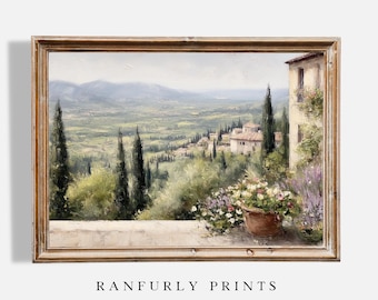 Arte mural de la campiña toscana: descarga digital de paisajes italianos, decoración rústica italiana